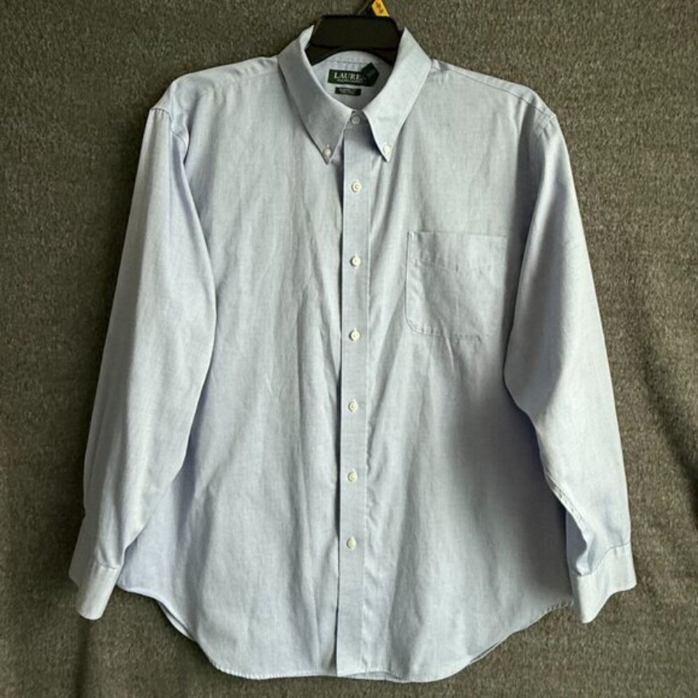 Lauren Ralph Lauren Classic Fit Non Iron Men Sz 18 34/35 Blue Long Sleeve Shirt